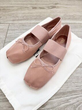Zara Girls Dusty Pink Satin Ballet Flats with Bow - sz 33 EU/ 1.5 US - Worn Once